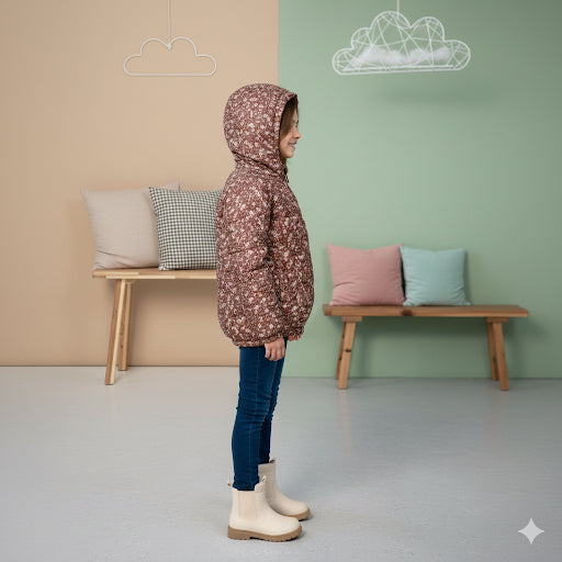 Mädchen Winterjacke mit Blumenmuster und Fellfutter 5130 - Braun