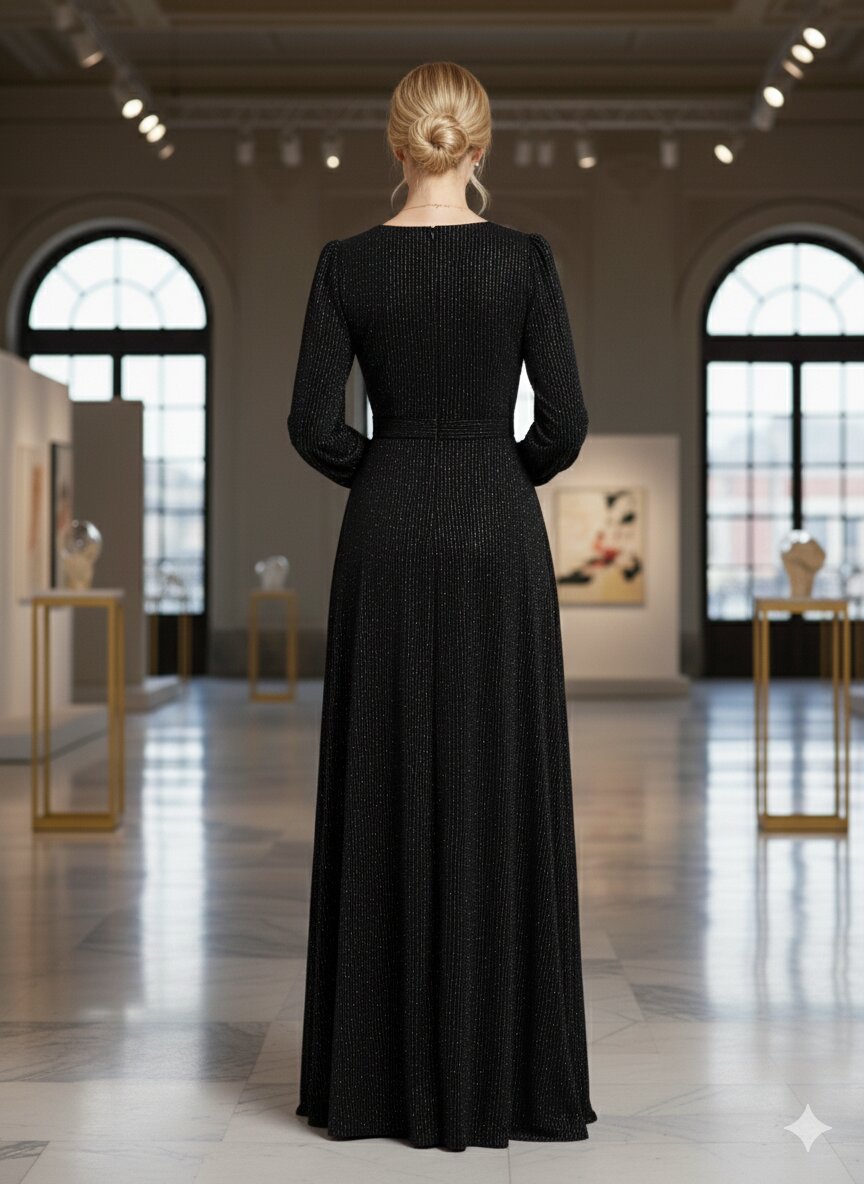 Funkelndes Abendkleid mit hohem Beinschlitz 4006 - Schwarz