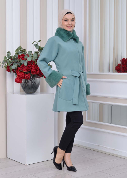 Jokh-Jacke mit abnehmbarem Pelzkragen 1335 - Mint