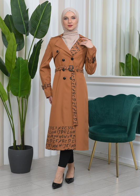 Regenfester Fallschirm-Trenchcoat mit Satinfutter 1342 - Cognac
