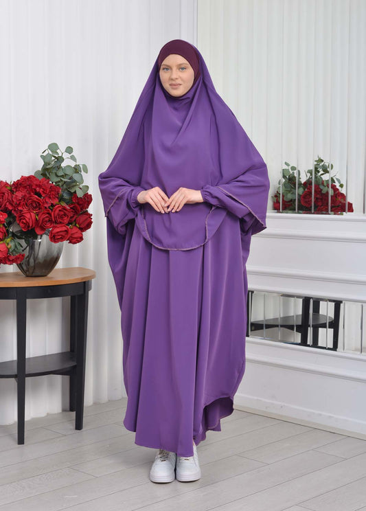 Muslim Wear Hijab Dresses , Womens Clothes Butterfly Hijab Set 2 Pieces 826 - Lila