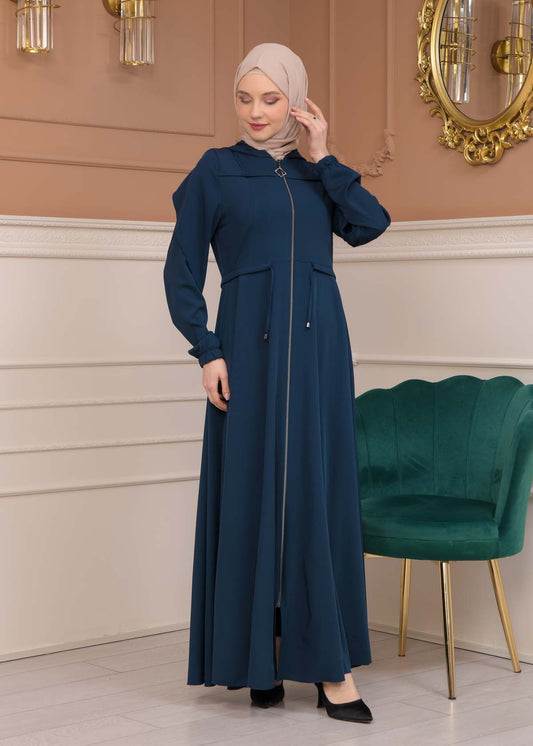Modest Abaya With Flared Sleeve Detail 677 - Türkis