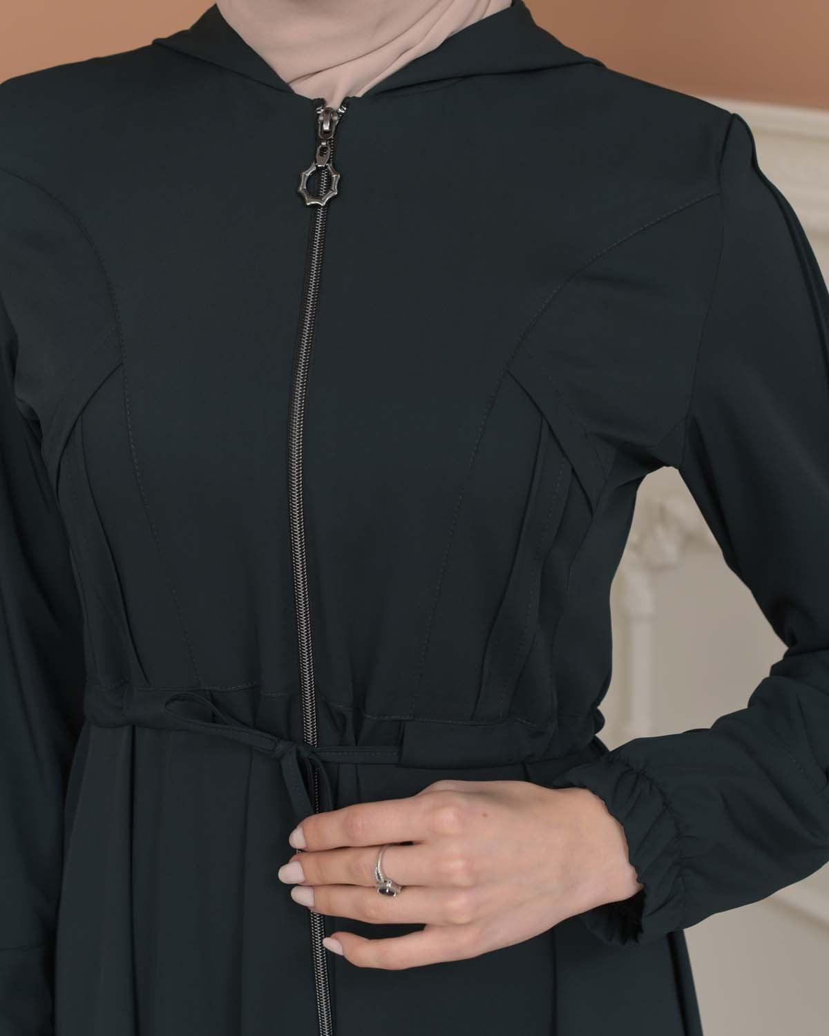 Womens Hooded Abaya with Detachable Belt 694 - Khaki