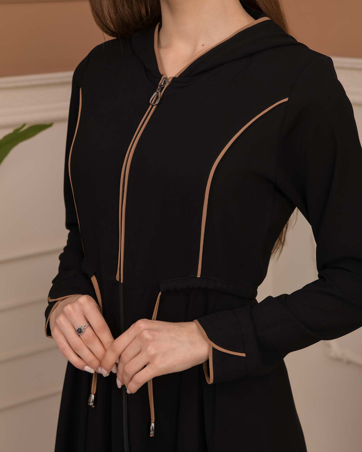 Hooded-Belted Rose Rise Abaya 695 - Beige