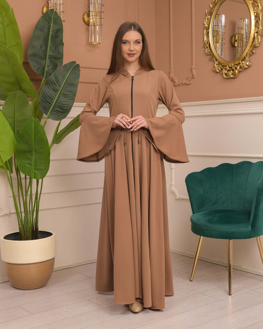Hooded-Belted Brada Abaya 696 - Cognac