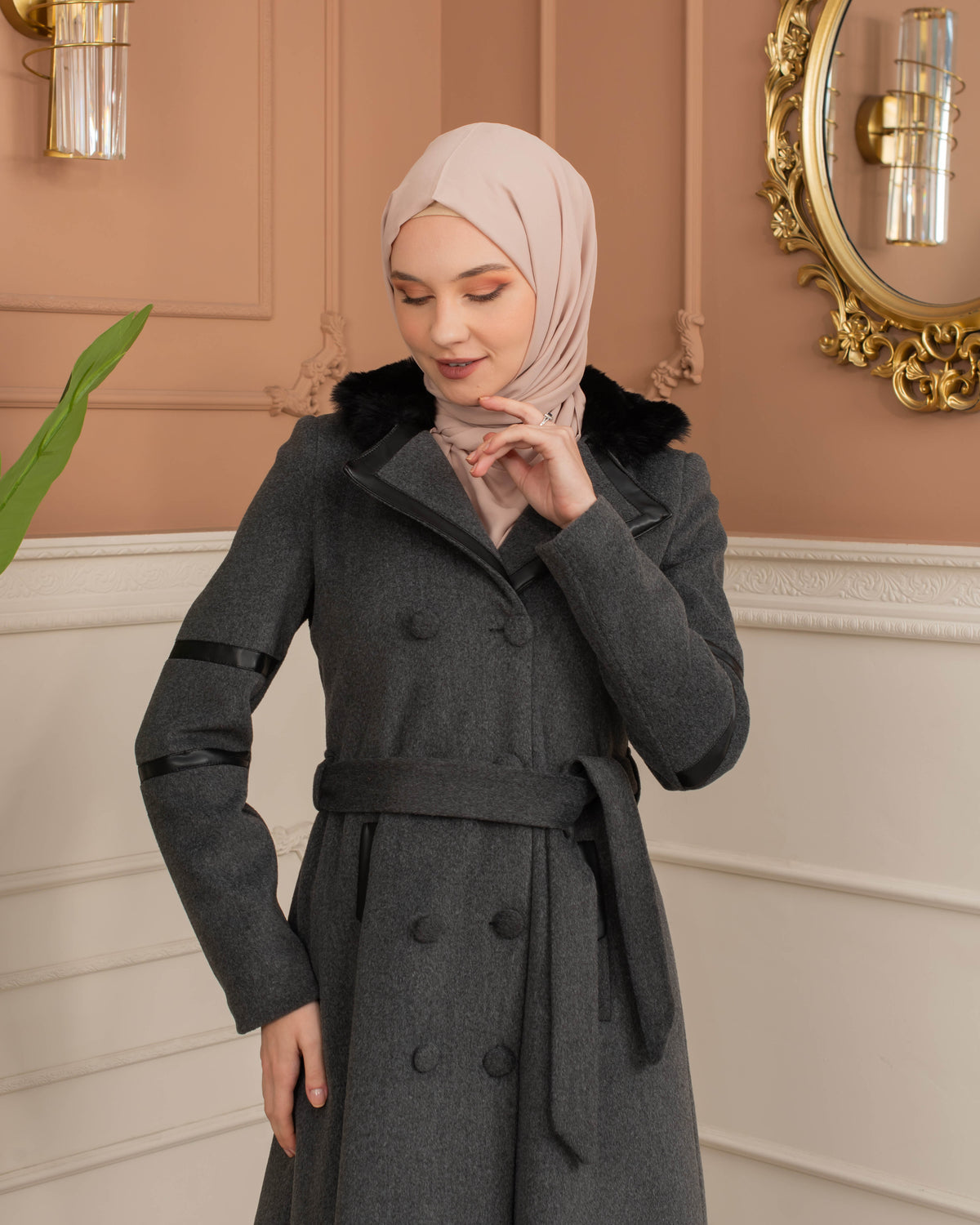 Womens Mohair Wool Trench Coat "Winter Elegance" - Code 1371 - Anthrazit