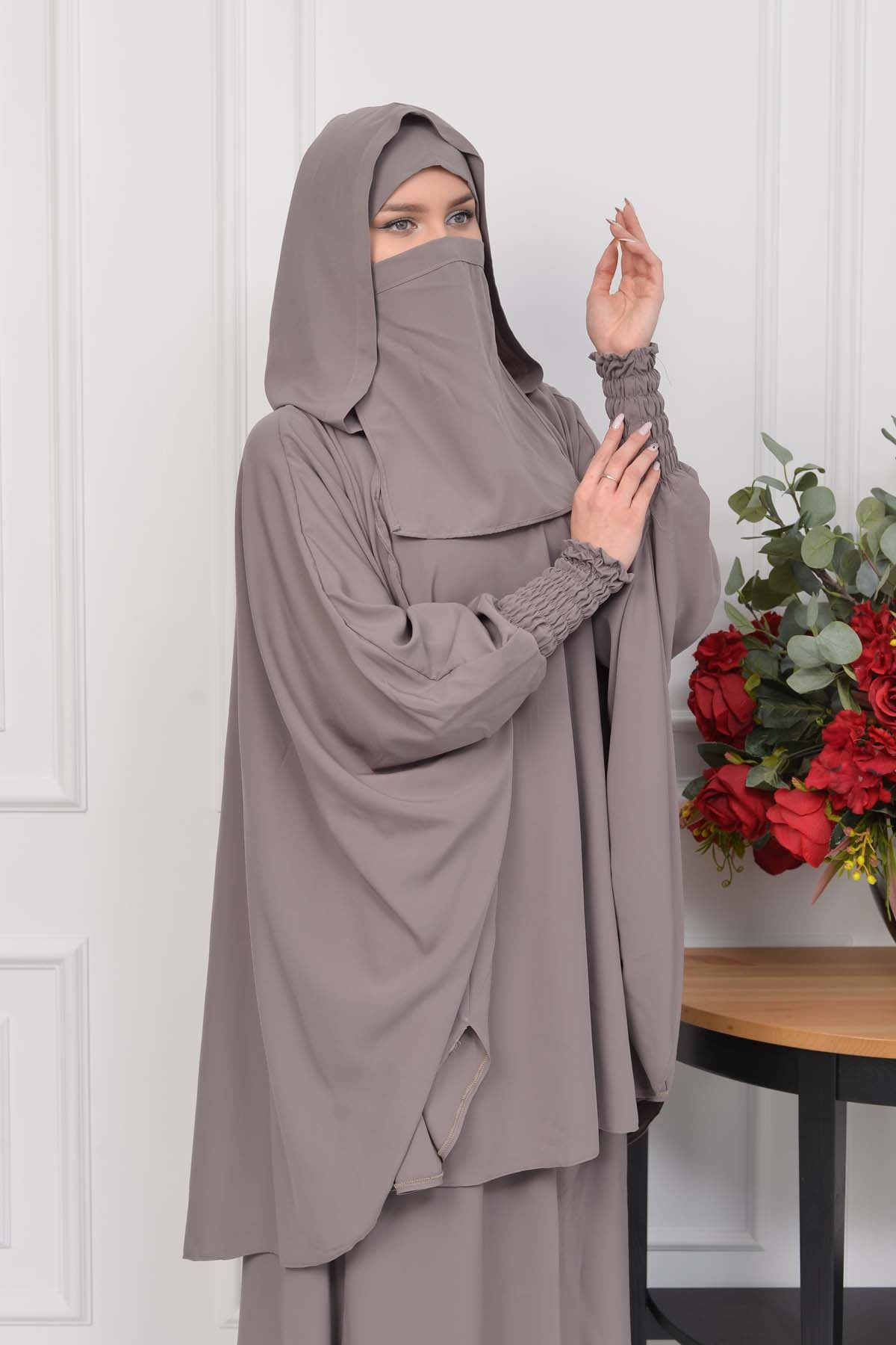 Muslim Hijab Dresses For Women -Standard Size Hooded Veiled Sheet 824 - Hellbraun