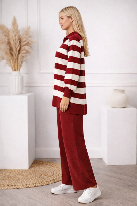 Gestreiftes Strick-Set 4212 - Bordeaux