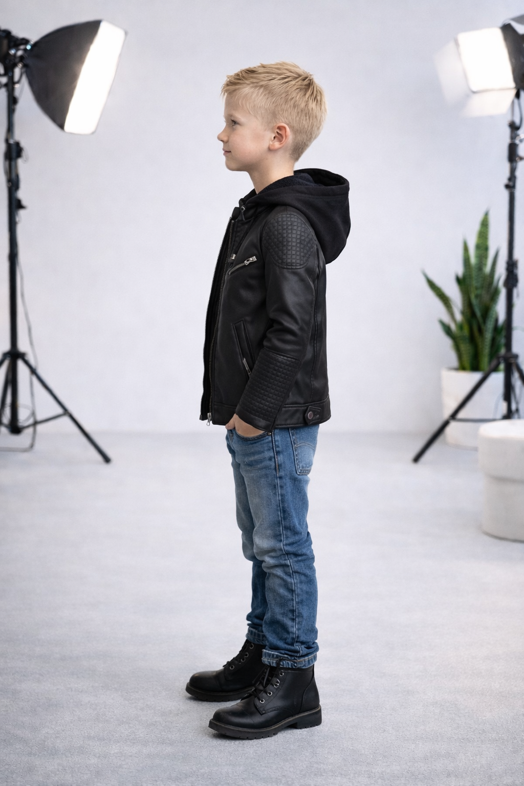 Jungen Jacke mit Fellfutter und Kapuze 5118 - Schwarz
