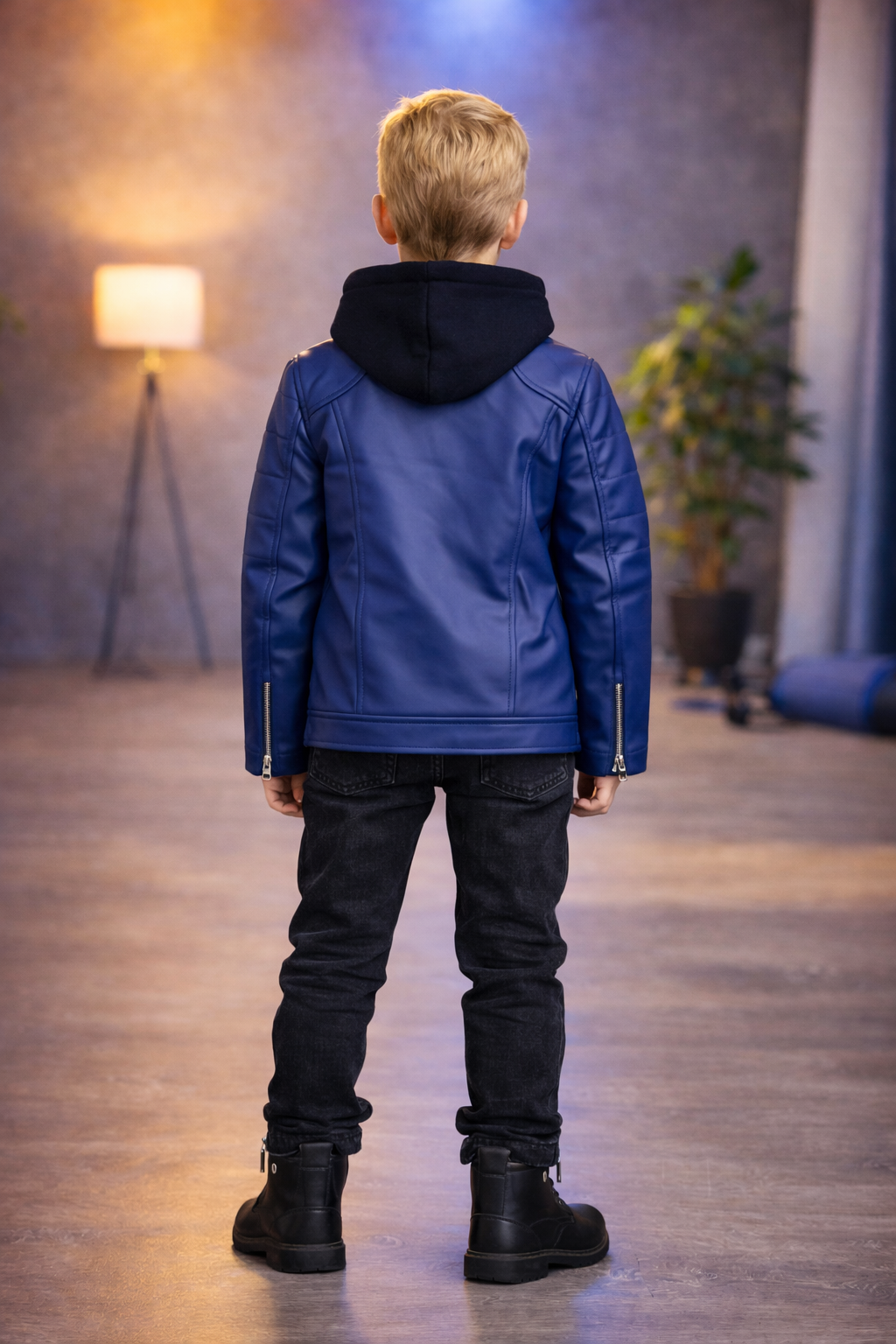 Jungen Lederjacke mit Fellfutter 5125 - Blau