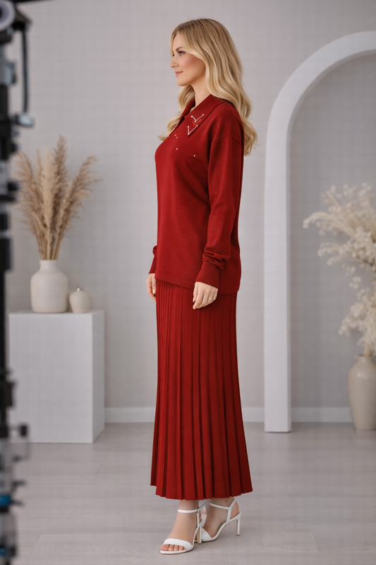 Eleganter zweiteiliger Strickanzug für Damen 4201 - Bordeaux
