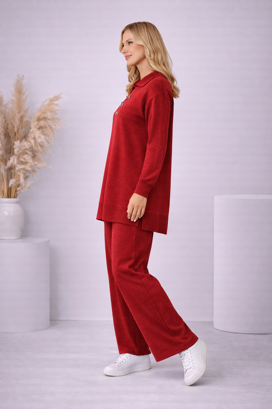 Lässiges Damen-Strickset mit Knopfreihe 4206 - Bordeaux