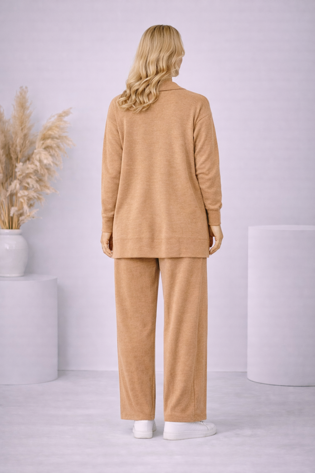 Lässiges Damen-Strickset mit Knopfreihe 4206 - Mausgrau