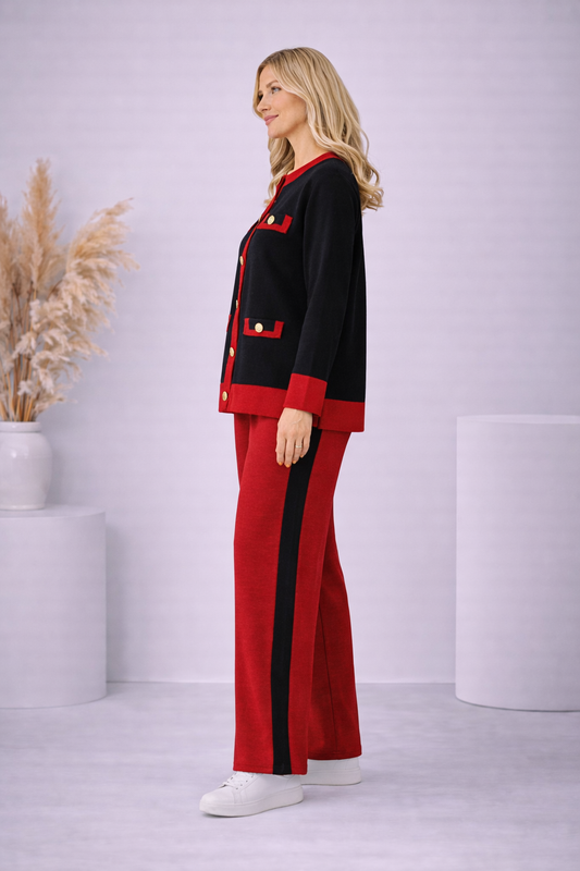 Zweiteiliges Strick-Set mit Taschen und Knöpfen 4205 - Bordeaux