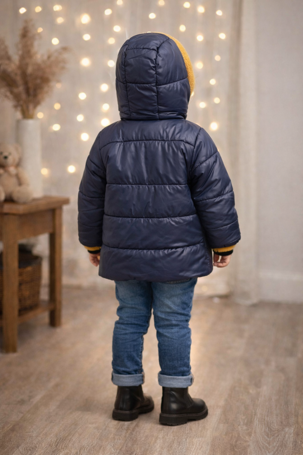 Dunkelblaue Jungen-Regenjacke mit Fellfutter 5006 - Dunkelblau