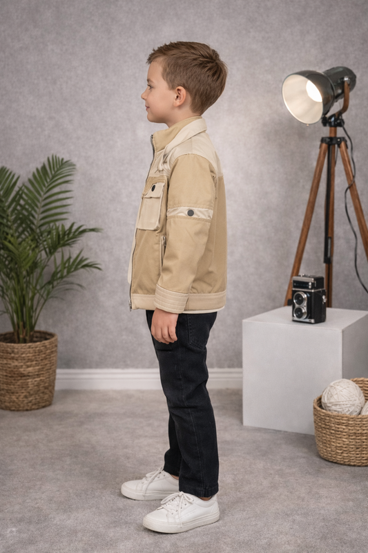 Jungen-Set 3-teilig mit moderner Jacke 3513 - Beige