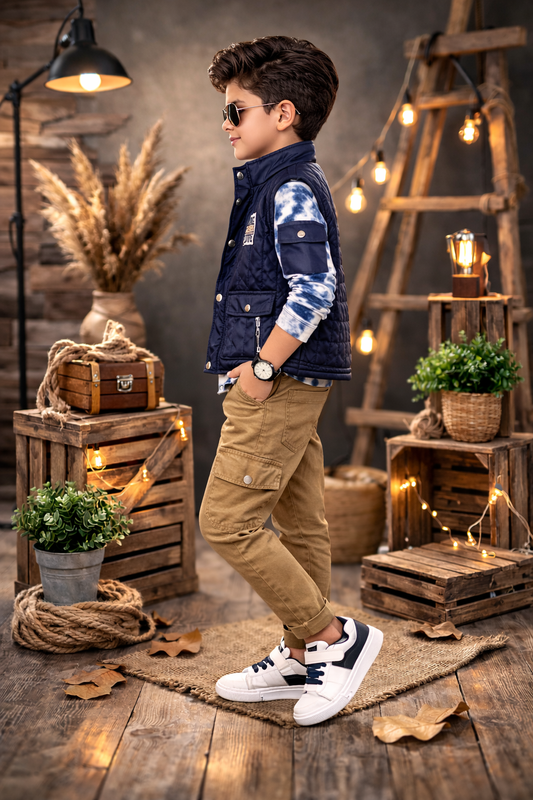 Jungen-Set 3-teilig mit Lederweste 3522 - Dunkelblau