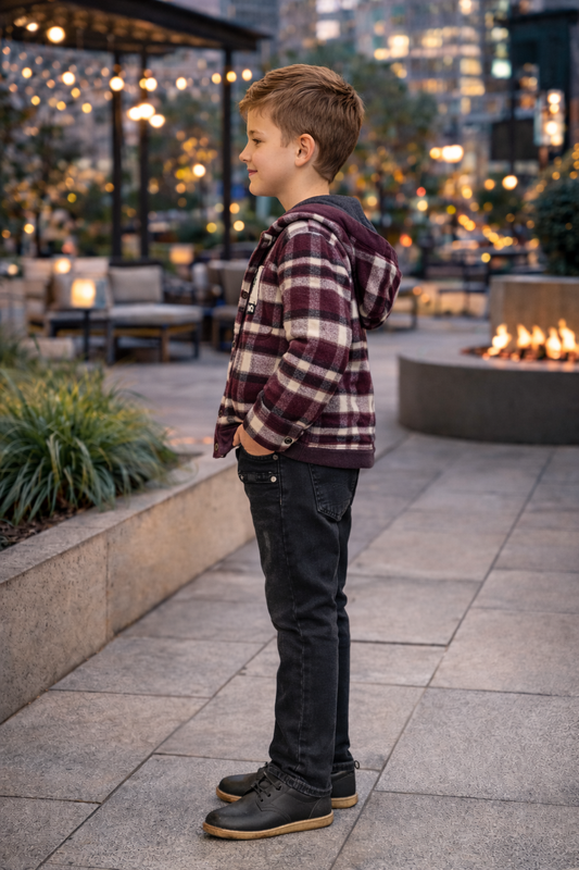 Jungen Winterset 3-teilig Flanellhemd und Jeans 3512 - Bordeaux