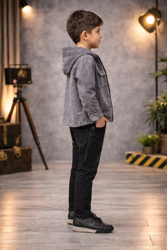 Jungen-Set 3-teilig mit Wildlederimitat-Jacke 3534 - Grau