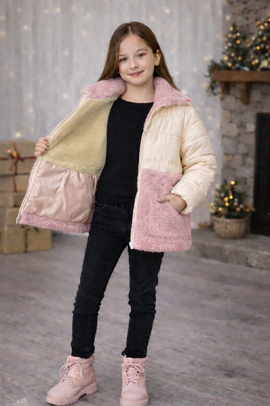Mädchen Winterjacke mit Teddyfell-Besatz 5011 - Weiß