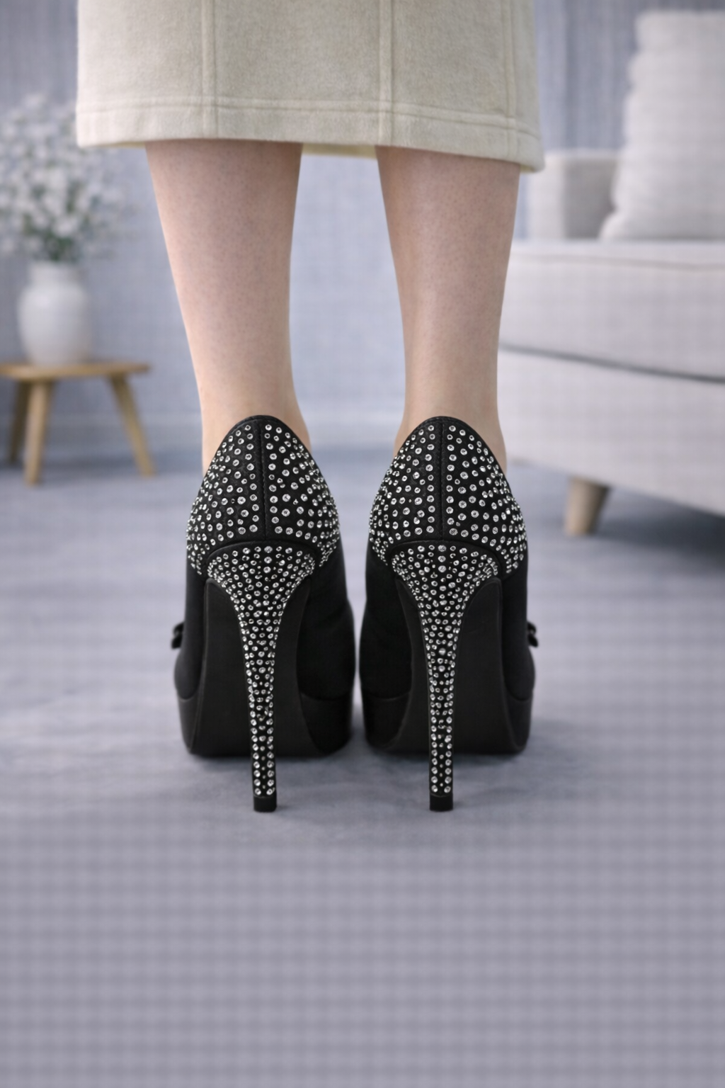 Elegante Plateau-Pumps mit Schleife und Strass 6306 - Schwarz