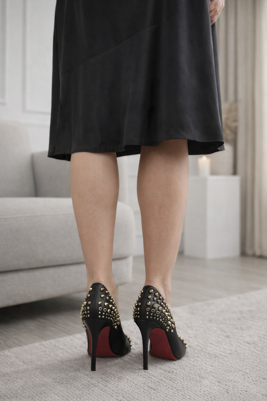 Schwarze Nieten-Pumps mit 10 cm Stiletto-Absatz 6317 - Schwarz
