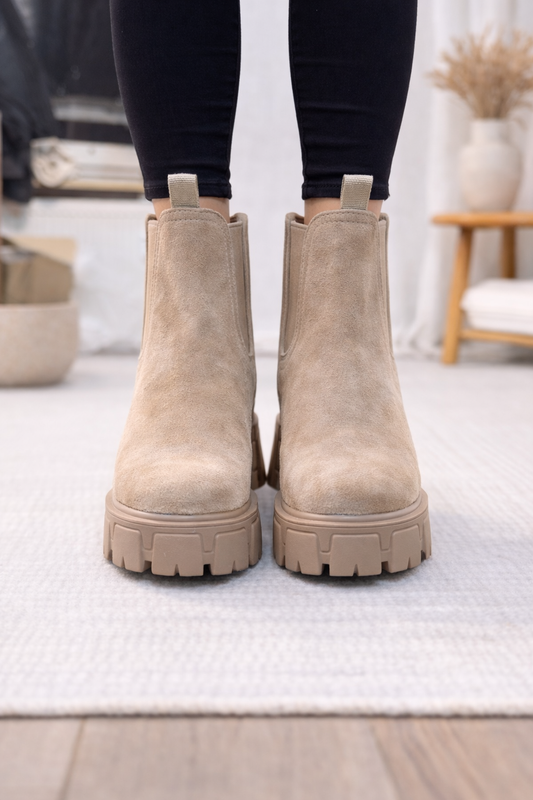 Beige Chelsea-Boots in Wildleder-Optik mit Chunky-Sohle 6308 - Beige