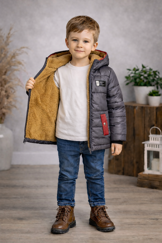 Wetterfeste Jungenjacke mit warmem Fellfutter 5003 - Grau