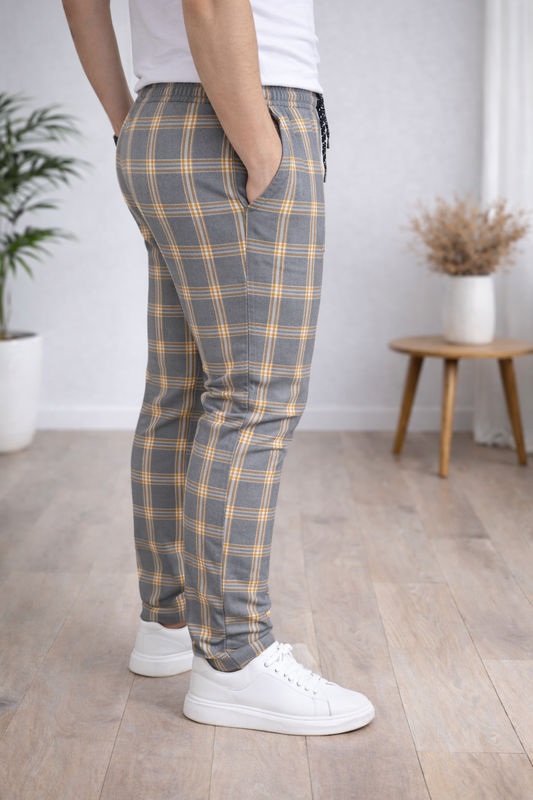 Herren Karierte Hose Slim Fit mit Kordelzug 2009 - Cognac