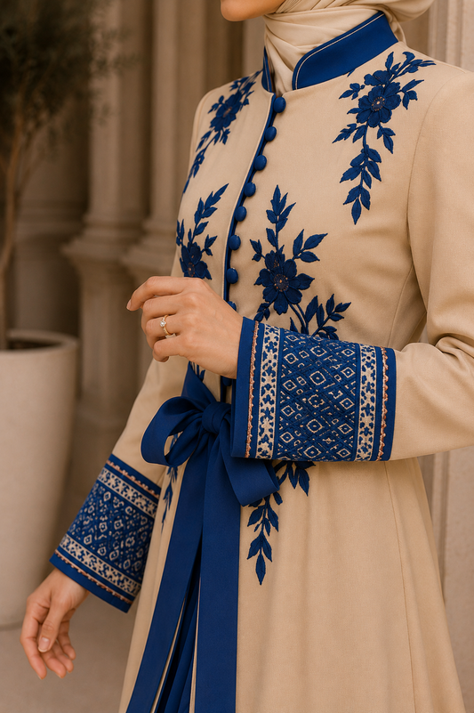 Luxuriöser zweiteiliger Kaftan mit Plissee 4127 - Babyblau