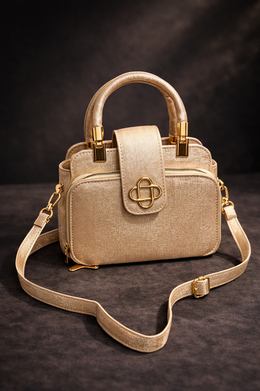 Praktische Umhängetasche mit 3 Reißverschlüssen 988 - Gold