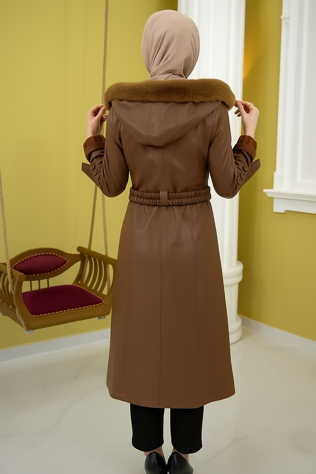 Trenchcoat aus gestepptem Leder 1379 - Cognac