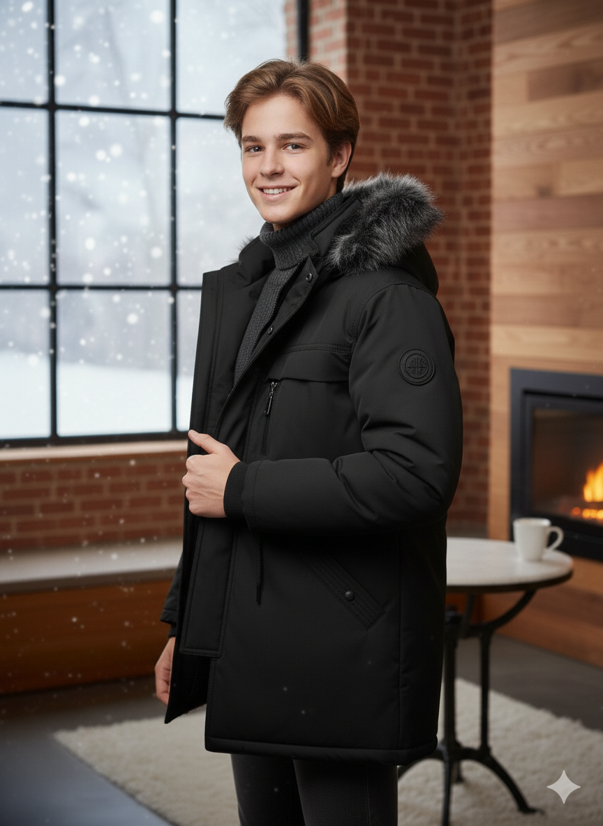 Mit Sherpa-Fell gefütterte Winter-Parka-Jacke für Jugendliche 5140 - Schwarz