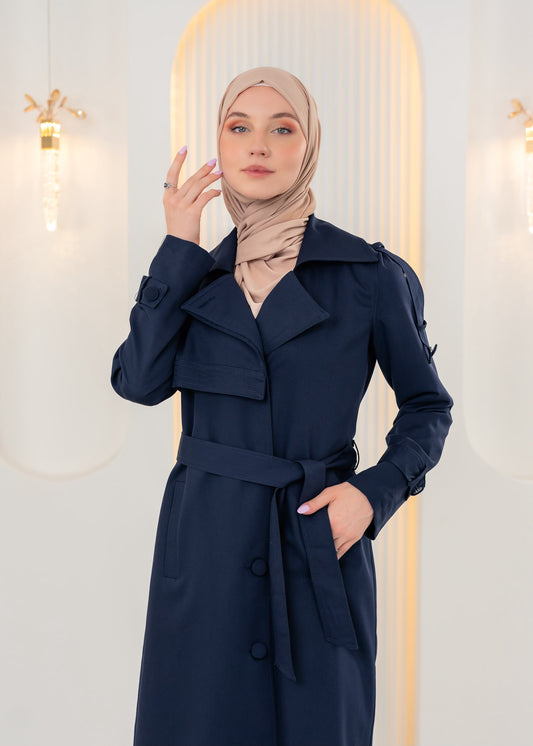 Eleganter Leinen-Trenchcoat mit Gürtel 1240 - Dunkelblau