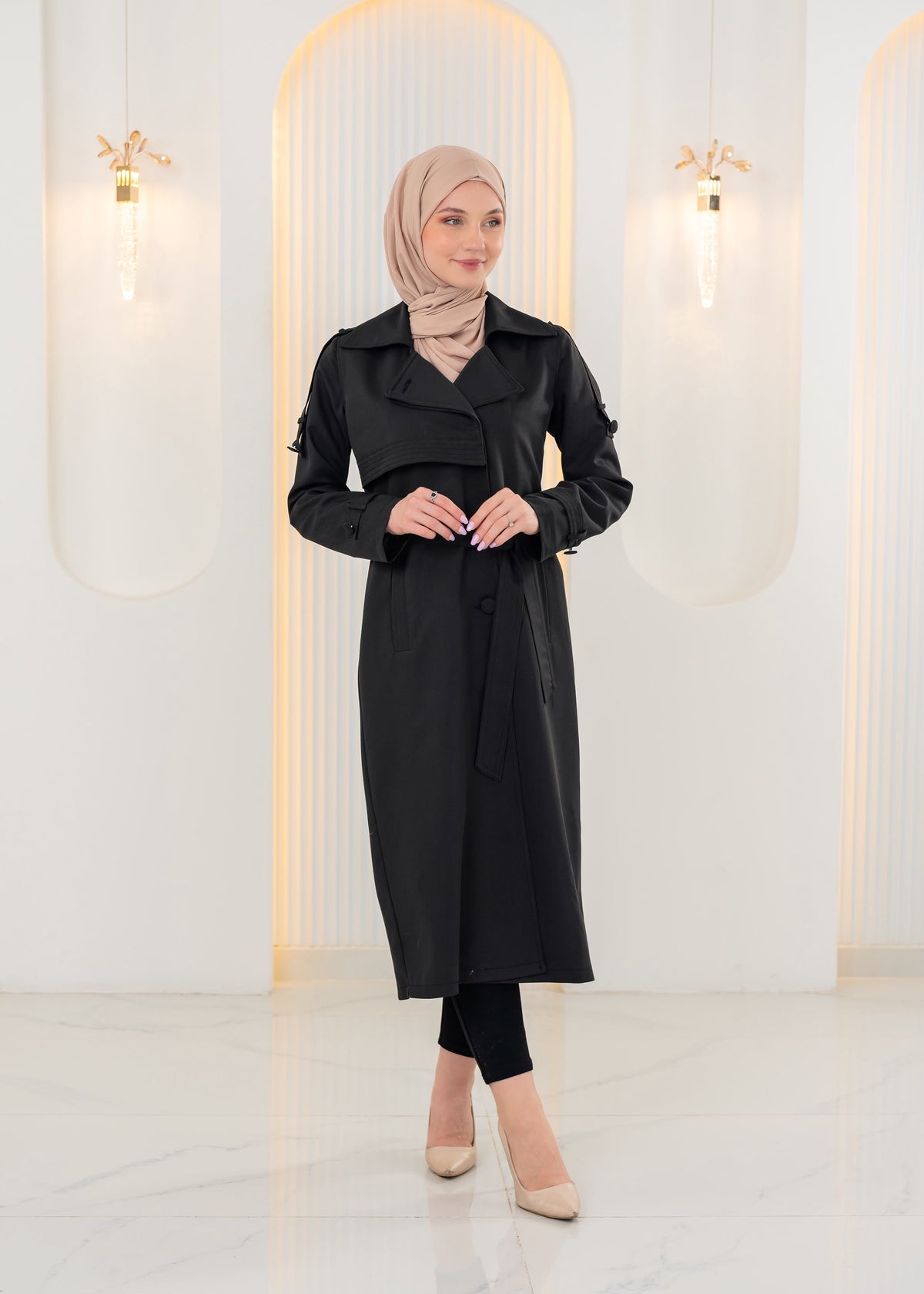 Eleganter Leinen-Trenchcoat mit Gürtel 1240 - Schwarz