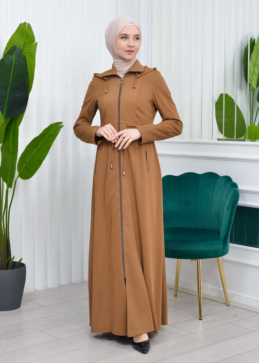 Damen Brada Frühlings-/Sommermantel mit Reißverschluss und Kapuze 1200 - Cognac