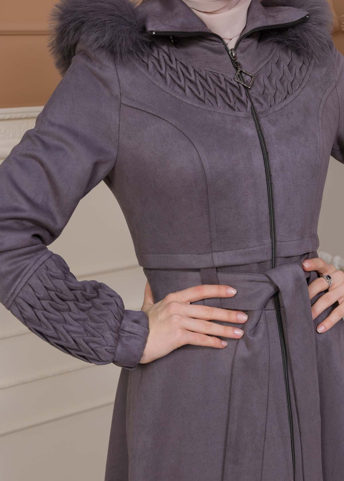 Suede Trenchcoat mit Plissee-Details 1316 - Grau