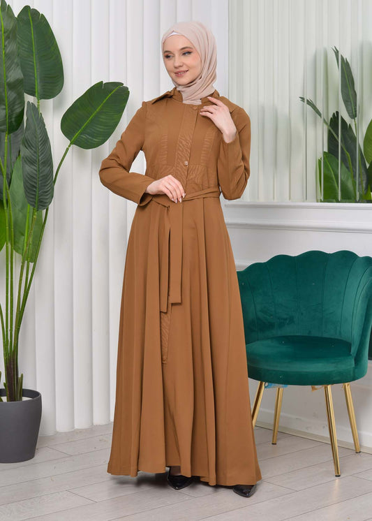 Gefütterter Langmantel mit abnehmbarer Kapuze 1203 - Cognac