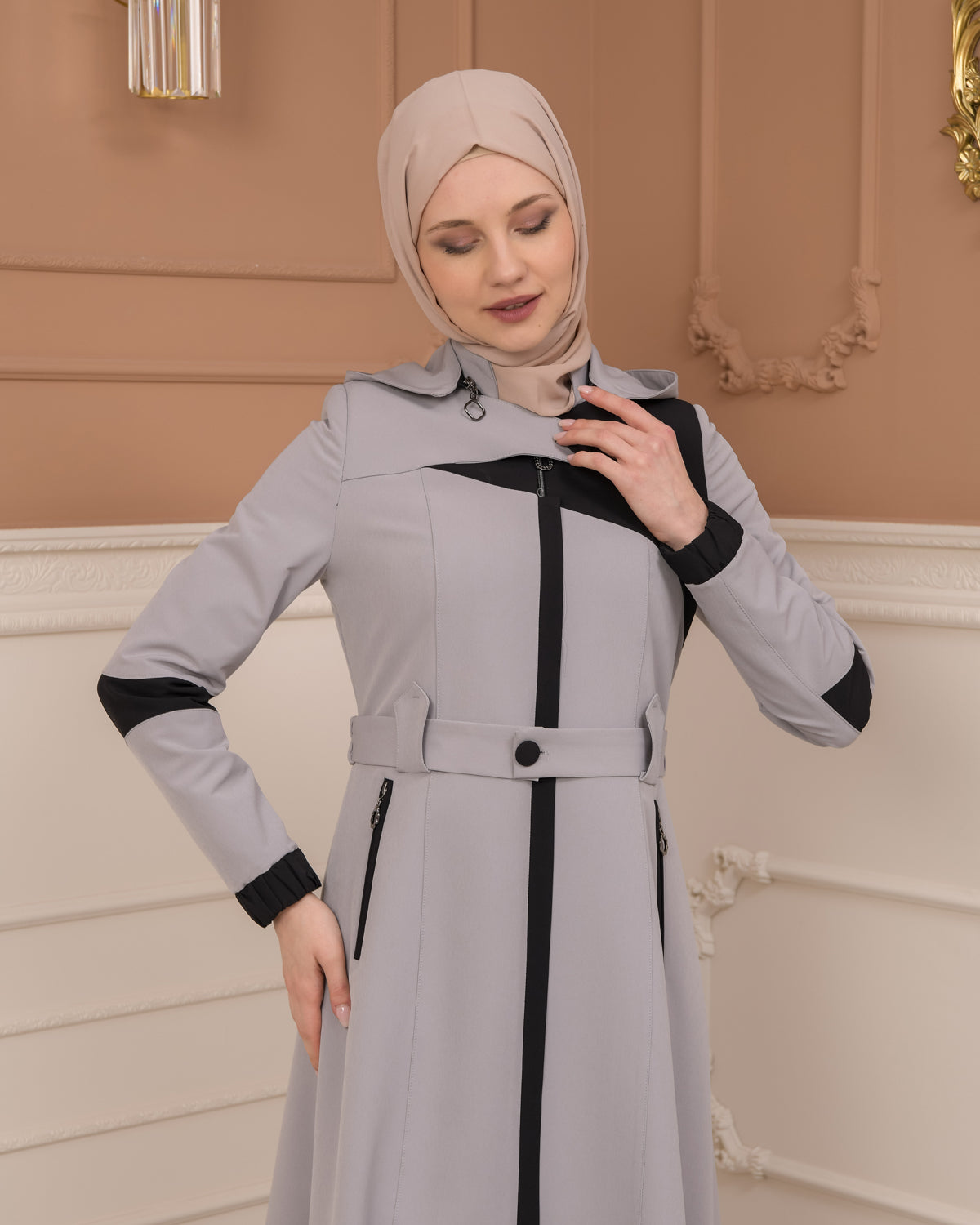 Regenmanto aus Fallschirmstoff mit Satinfutter und abnehmbarer Kapuze 1227 - Grau