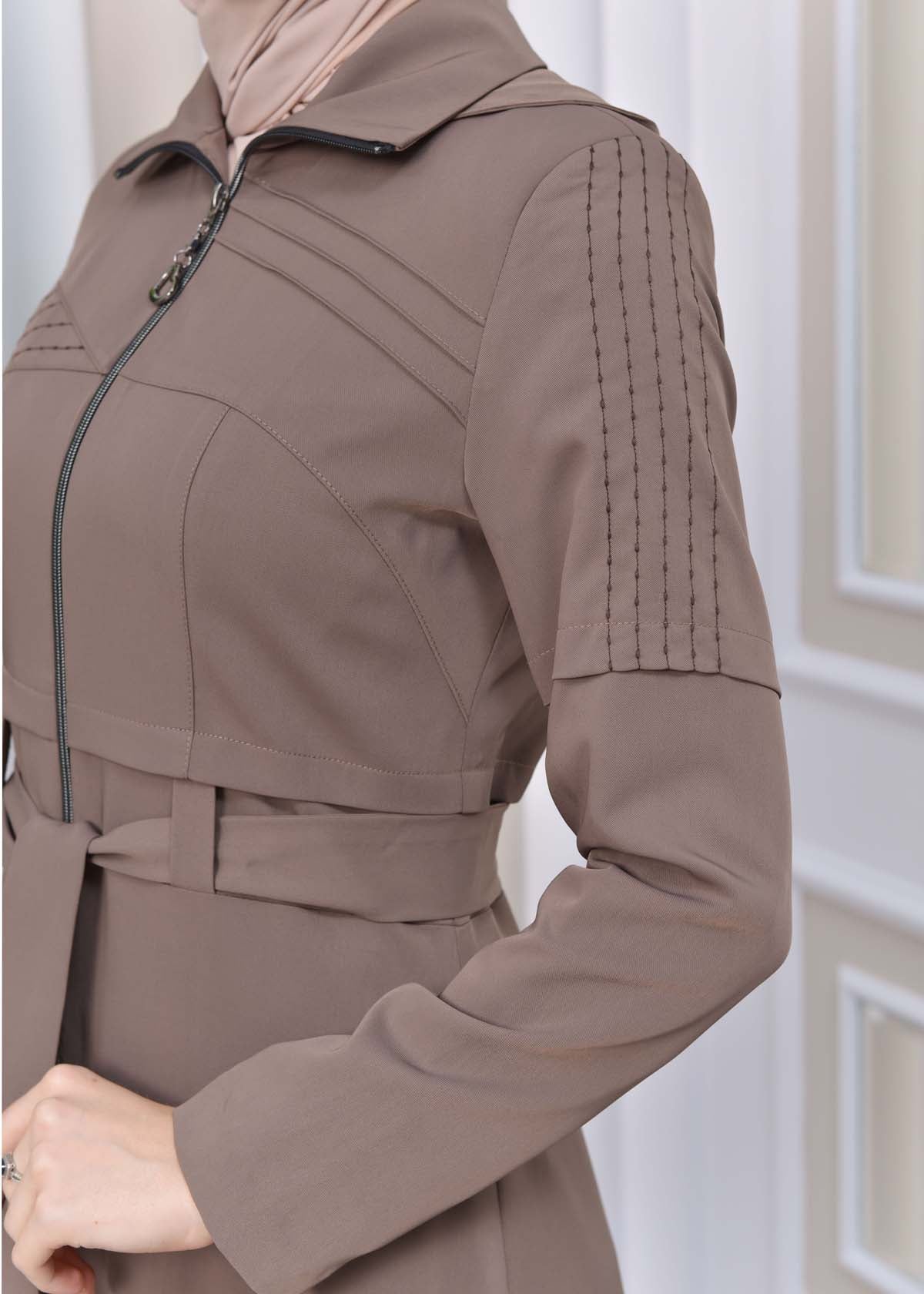 Langer brada-Mantel mit abnehmbarer Kapuze 1212 - Beige