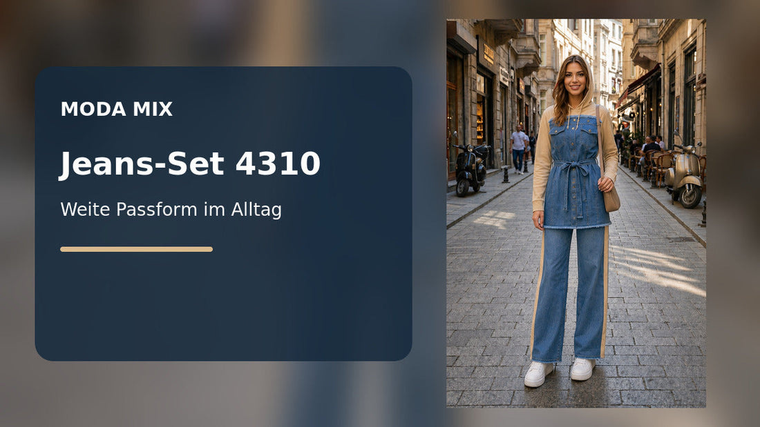 Jeans-Set 4310 von Moda Mix in Beige und Blau mit weiter Passform