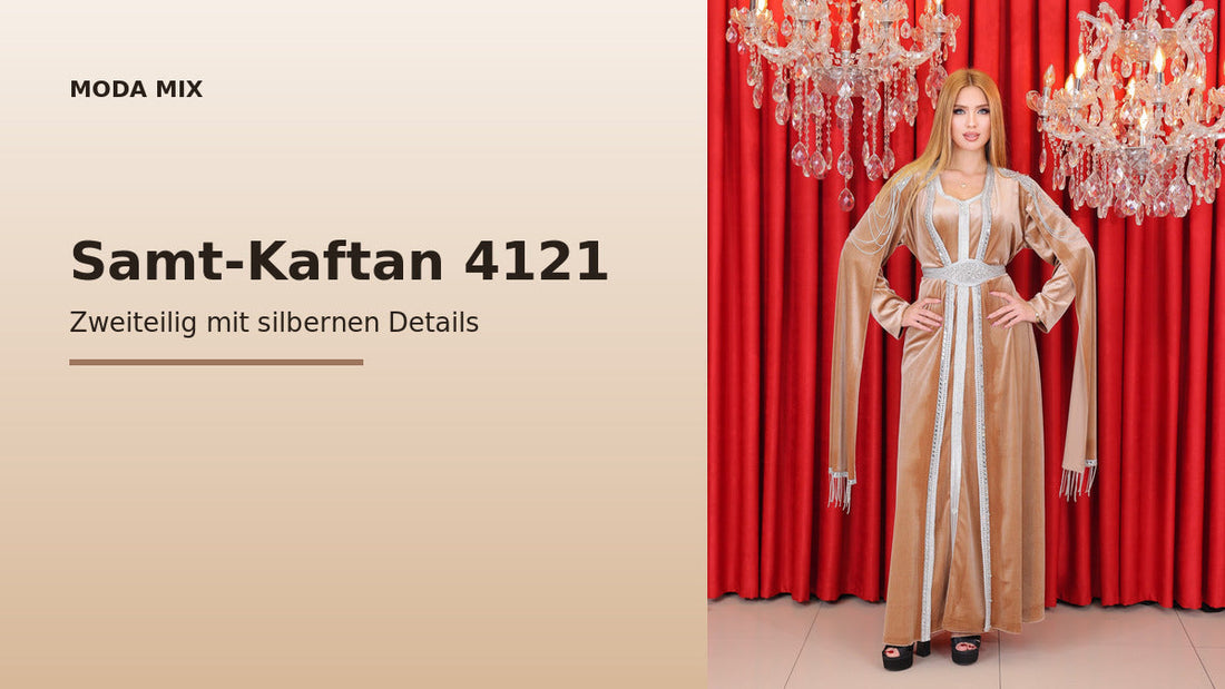 Samt-Kaftan 4121 in Tabak mit silbernen Details und Gürtel