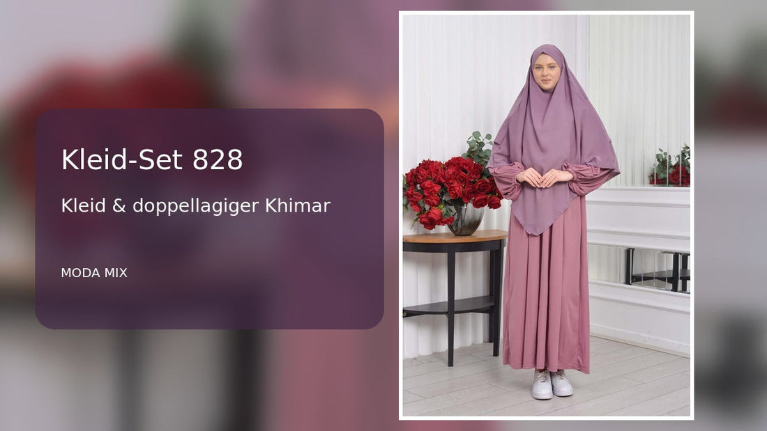 Kleid-Set 828 in Flieder mit langem Kleid und doppellagigem Khimar