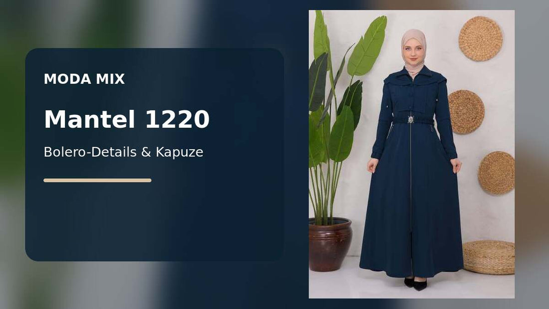Mantel 1220 von Moda Mix in Dunkelblau mit Bolero-Details und Kapuze