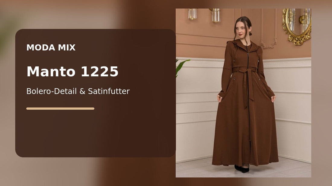Manto 1225 von Moda Mix in Cognac mit Bolero-Detail, Taillengürtel und Satinfutter