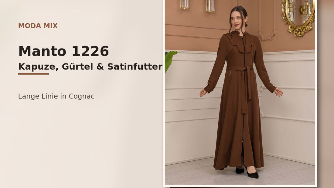 Manto 1226 in Cognac mit Kapuze, Gürtel und Satinfutter