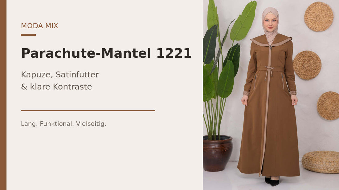 Parachute-Mantel 1221 in Cognac mit Kapuze, Satinfutter und Frontreißverschluss