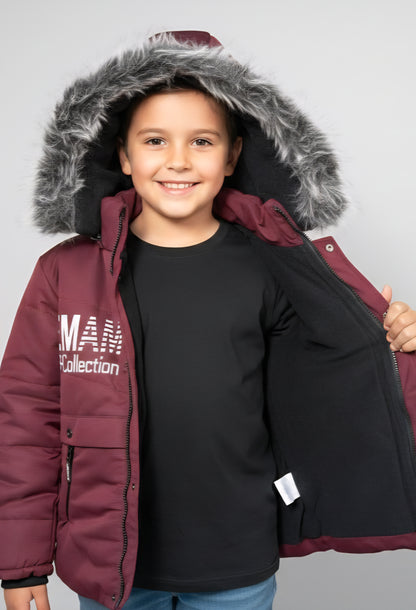 Winterjacke für Jungen mit weichem Kunstpelz gefüttert 5001 - Bordeaux