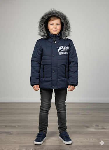 Winterjacke für Jungen mit weichem Kunstpelz gefüttert 5001 - Dunkelblau