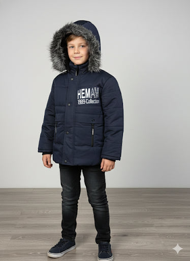 Winterjacke für Jungen mit weichem Kunstpelz gefüttert 5001 - Dunkelblau